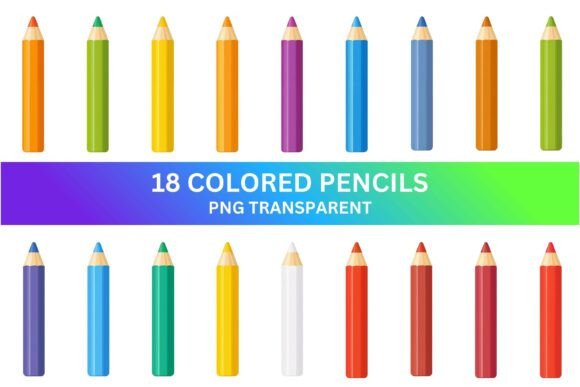 Colored Pencils Clipart PNG Set