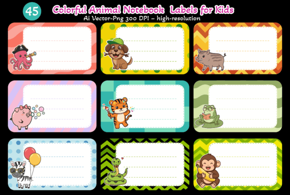 Colorful Animal Notebook Labels for Kids