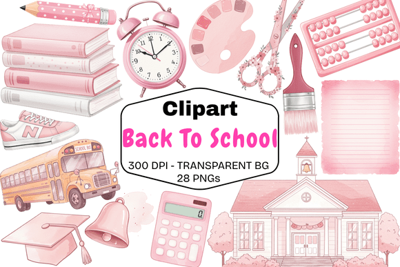 Pink Watercolor School Clipart Set: A Creative Tool for Educational and Personal Projects