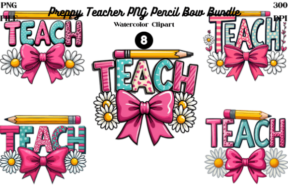 Preppy Teacher PNG Pencil Bow Bundle