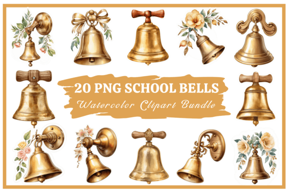School Bell Watercolor Clipart Bundle