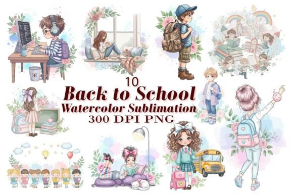 School Life Watercolor Sublimation
