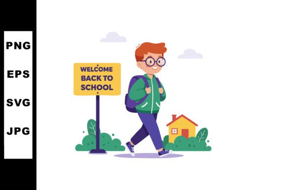 Schoolboy Walking with Backpack Near Wel