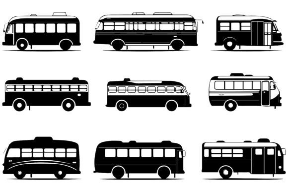 Set of Vector City Bus Silhouettes