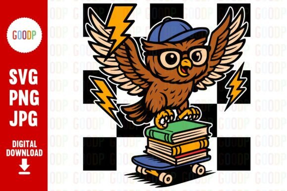 Skateboard Owl on Books Png: A Versatile Design for Educational and Creative Projects