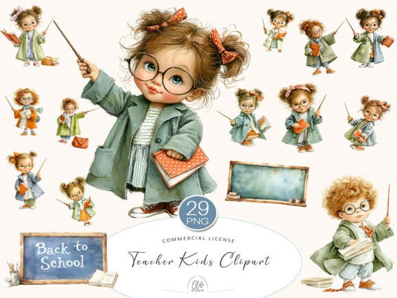Teacher Kids Clipart Set: Whimsical Illustrations for Classroom-Themed Creations